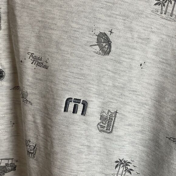 TRAVIS MATHEW Mens Gray All Over Print Polo Short Sleeve Shirt Size XXL Golf - Picture 3 of 9